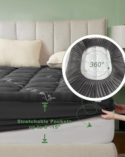 BEDLORE Twin Mattress Topper Viscose Derived from Bamboo, Thick Pillow Top Mattress Pad with Stretchable Pockets for 6"-15" Mattress, Soft Breathable Mattress Topper for Back Pain Relief(Dark Gray)