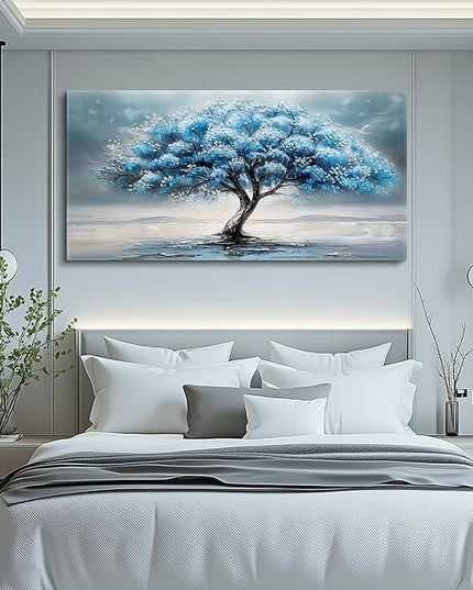 FUHAIHUA Canvas Wall Decor For Living Room Wall Art For Bedroom Large Size Office Decorations Blue Tree Paintings Abstract Wall Pictures Artworks ReadyTo Hang Dormitory Home Decoration 20"X40"