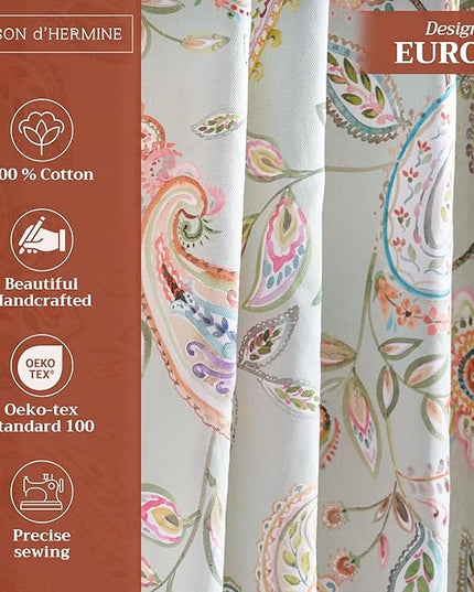 Maison d' Hermine Curtains for Living Room 100% Cotton 96 inch Length One Panel Light Filtering Curtains for Bedroom Windows with Rod and Loop Pockets Drapes (Ramage Multicolor, 50" W x 96" L)
