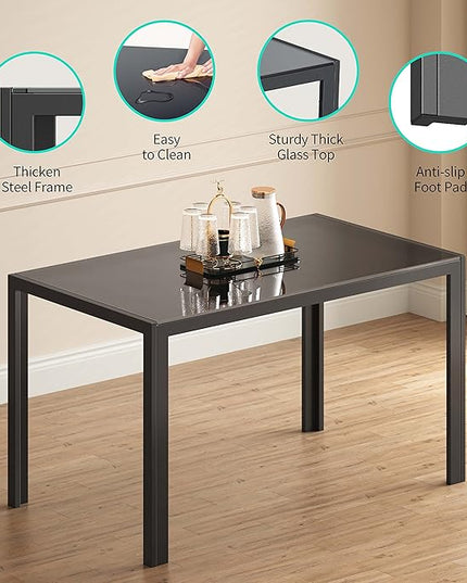 Gizoon 5 Piece Glass Dining Table Set, Kitchen and Chairs for 4, PU Leather Modern Room Sets for Home, Kitchen, Living Room