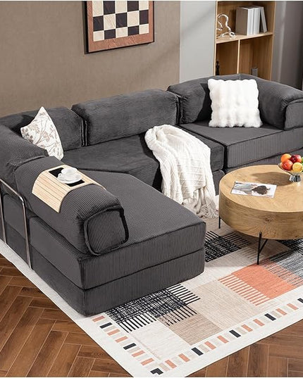 108" L Shaped Couch, Modular Sectional Sofa with Chaise, Cloud Boneless Couch with Deep Seat & Removable Pillow for Living Room, Bedroom,No Assembly Required（Grey）