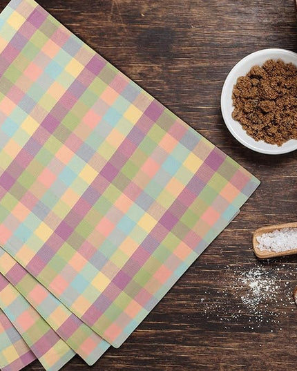 Urban Villa Easter Placemats100% Cotton Fused Table Placemats 14''x 20'' Over Sized Set of 6 Easter Colors Buffalo Check Plaid for Every Day Use Parties Celebrations Heavier Quality