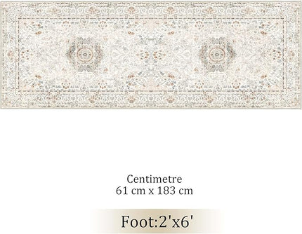 Washable Runner Rug 2x6,Boho Rug Runners Non Slip,Long Rugs for Hallways Kitchen Bedroom Entryway Living Room Bathroom,Vintage Bohemian Distressed Floor Carpet,Beige