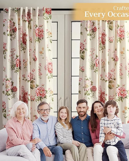 Maison d' Hermine Curtains for Living Room 100% Cotton 124 inch Length Two Panels Light Filtering Curtains for Bedroom Windows with Rod and Loop Pockets Drapes (Swyncombe Coral, 50" W x 124" L)