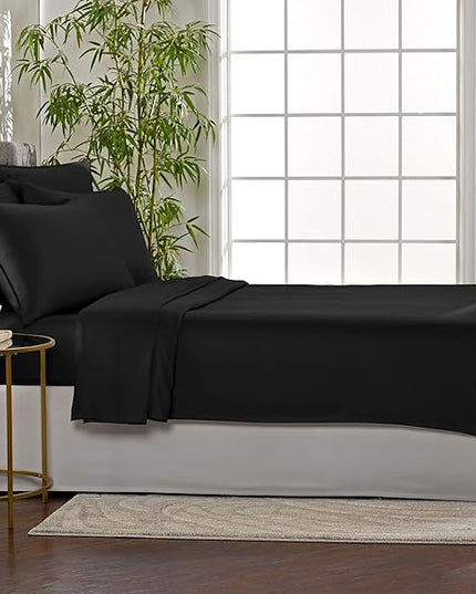 Pure Bamboo Full Sheets, Genuine 100% Organic Viscose Derived from Bamboo Bed Sheet Set, Luxuriously Soft & Cooling, Double Stitching, 2 Year Quality Promise (Full, Black)
