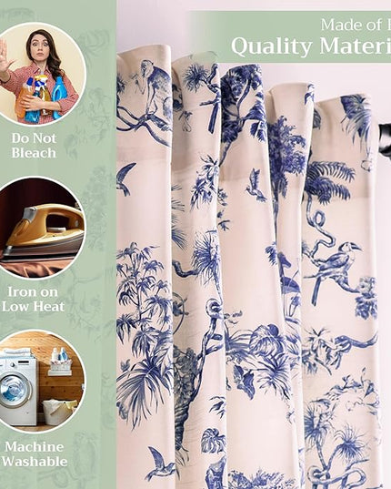Maison d' Hermine Curtains for Living Room 100% Cotton 84 inch Length Two Panels Light Filtering Toile Curtains for Bedroom Windows with Rod and Loop Pockets Drapes (Bonobo Blue, 50" W x 84" L)