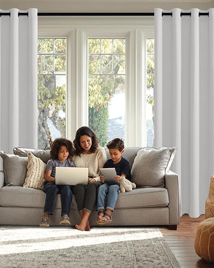 JIUZHEN Greyish White Blackout Curtains with Tiebacks Thermal Insulated, Light Blocking and Noise Reducing Grommet Curtains for and Living Room, Set of 2 Window Curtain Panels, 42 x 72 Inch Length