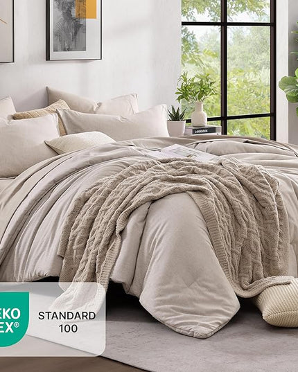Monbix California King Comforter Set - 7 Pieces Cationic Dyeing Oatmeal Bed in a Bag Cal King Bed Sets with Comforter, Sheets, Pillowcases & Shams, Reversible Bedding Comforters Sets (108 * 92)