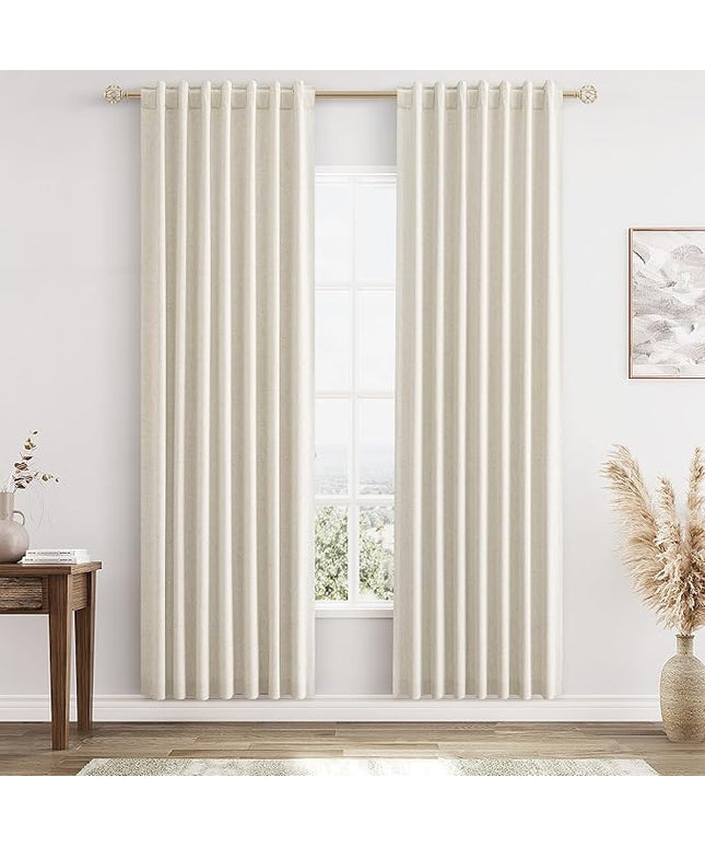 Guken Beige Cream Linen Blackout Curtains 80 Inch Length 2 Panels Set for Living Room Bedroom Back Tab Thermal Insulated 100% Black Out Linen Drapes Room Darkening Window Curtains 80 Inches Long