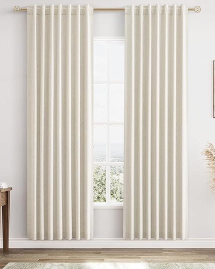 Guken Beige Cream Linen Blackout Curtains 78 Inch Length 2 Panels Set for Living Room Bedroom Back Tab Thermal Insulated 100% Black Out Linen Drapes Room Darkening Window Curtains 78 Inches Long