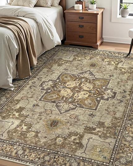 Ciicool 3x5 Rug, Washable Area Rug Boho Rugs for Bedroom Non-Slip Indoor Rugs Large Low-Pile Mat Floor Carpet Vintage Rug for Living Room Office Dinning Foyer Decor