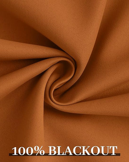 Yakamok Room Darkening 100% Blackout Curtains Grommet Window Treatments with 2 Thick Layers-Burnt Orange Thermal Insulated Drapes Set of 2 Panels for Bedroom Living Room 52 Inches by 96 Inches Length