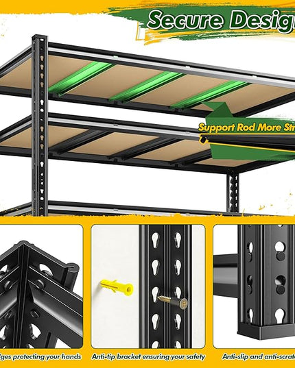 55.1" W Garage Shelves 2230LBS Storage Shelves, 5 Tier Adjustable Metal Shelving, Garage Shelving for Storage, Basement, Warehouse, Pantry, Kitchen, 55.1" W x 24.1" D x 72.1" H, Black