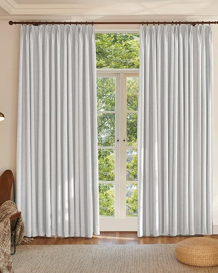 Textured Linen Pencil Pleats 100% Blackout Curtains for Bedroom/Living Room Blackout Curtains 63 Inches Long, Energy Saving Window Treatment Curtains,52Wx63Lx2,White Beige