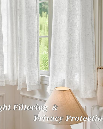 Greyish White Linen Sheer Curtains 84 Inch Length for Living Room 2 Panels Back Tab Loop Pocket Textured Light Filtering Semi Sheer Lightweight Curtain for Bedroom Boho Rustic Farmhouse 42x84 Inch