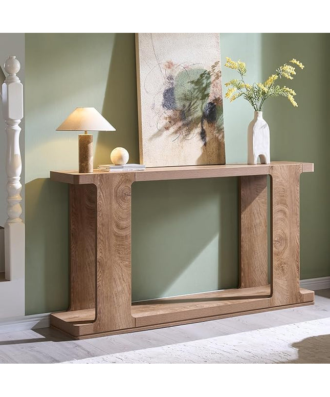 OKD 63 Inch Modern Entryway Console Table, 2-Tier Long Sofa Table Behind Couch with Curved Edge, Wood Farmhouse Narrow Entry Table for Hallway, Living Room, Foyer, Entrance, Light Tree Knot