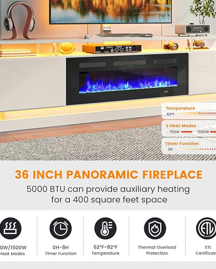 Modern Table Set Includes 70" Fireplace TV Stand & 47" Coffee Table with Charging Station and USB Ports, for Living Room, White & Black