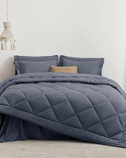 Love's cabin Full Comforter Set Navy Blue, 7 Pieces Full Bed in a Bag, All Season Bedding Sets with 1 Comforter, 1 Flat Sheet, 1 Fitted Sheet, 2 Pillowcase and 2 Pillow Sham