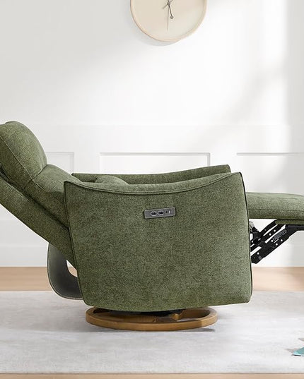 CHITA Swivel Rocker Recliner Chair, Power Nursery Glider Recliner, Nursery Rocking Chair with Adjustable Power Headrest, FSC Certified, Solid Wood Base, Moss Green