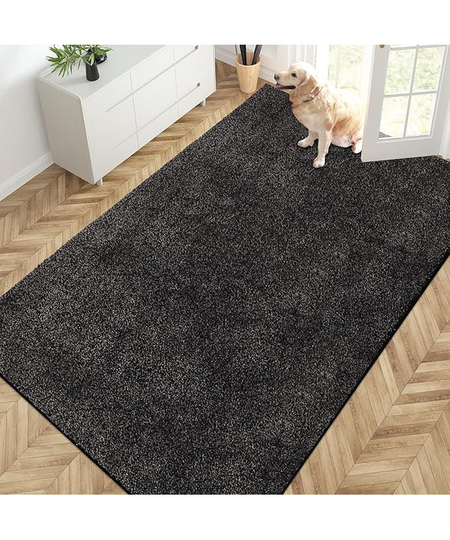 PURRUGS Easy Care Area Rug 4.5ft x 7ft, Non-Slip Washable Entryway Rug, Dog Door Mat, Stain Resistant Accent Rug for Hallway, Living Room, Bedroom and Mudroom, Charcoal
