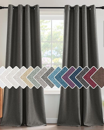 H.VERSAILTEX Linen Blackout Curtain 108 Inches Long for Bedroom/Living Room Thermal Insulated Grommet Linen Curtain Drapes Primitive Textured Burlap Effect Window Drape 1 Panel, Heather Charcoal Gray