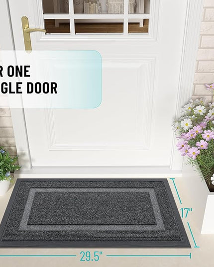 OLANLY Front Door Mat Indoor Outdoor Entrance, Waterproof All-Season, All-Weather Doormat, Sturdy Natural Rubber, Fade Resistant, Low Profile, Easy Clean Patio Porch Entryway Mat, 29.5x17, Grey