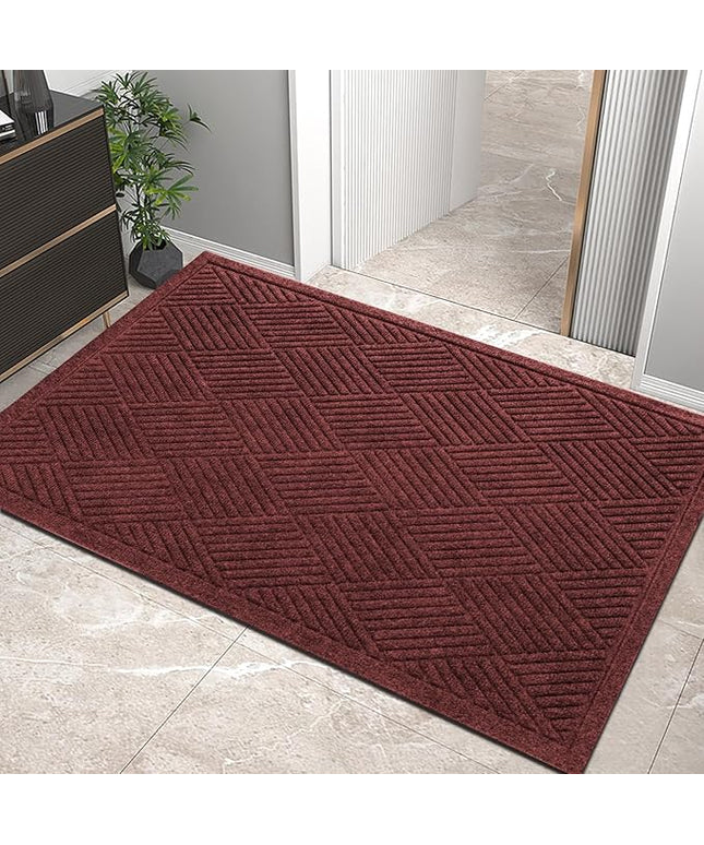 Sturdy Front Door Mat, Absorbent Muddy Dirt Resist Welcome Door Mats Outdoor Indoor, Stain and Fade Resistant, Non-Slip Rubber Backing Low Profile Doormat for Entryway, 36×24, Red
