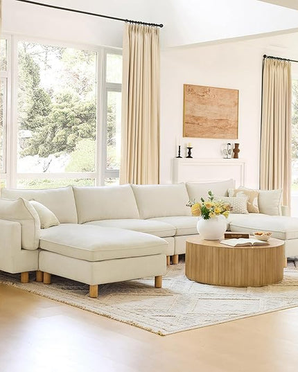CHITA 161" Super Large Sectional Couches for Living Room, Modular Cloud Couch Sectional Sofa, Premium Fabric Couches, Down Filled, High Density Foam, Chenille in Cream, 6 Seat U Shaped