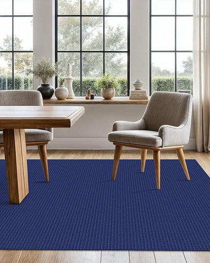 KOZYFLY Washable Area Rug 5x7 ft Rubber Backed Non Slip Rugs for Living Room Braided Cotton Bedroom Rug Woven Office Rugs Indoor Floor Carpets for Dining Bedroom Living Room, Royal Blue/Navy
