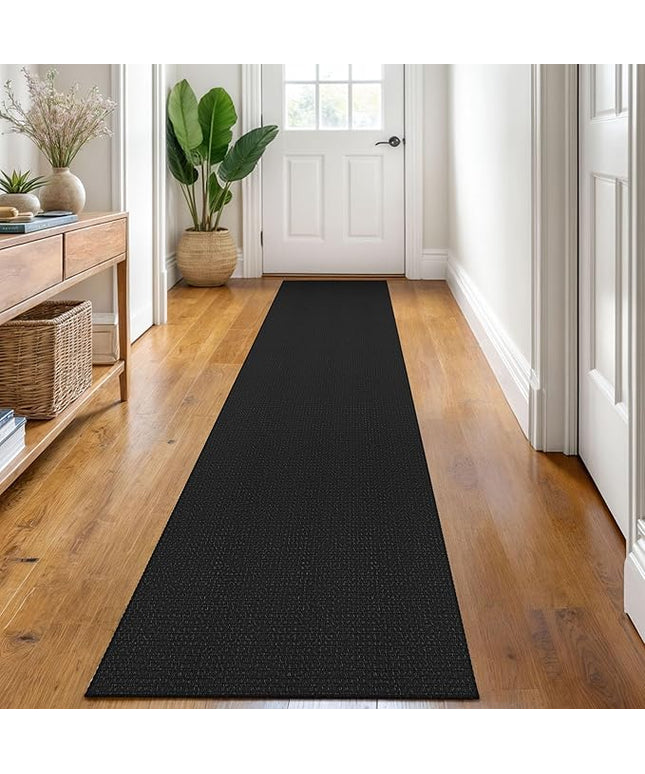 KOZYFLY Runners for Hallways 2x8 ft Washable Kitchen Runner Non Slip Rubber Backed Hall Runners Cotton Entryway Runner Rugs Floor Carpet for Indoor Backdoor Bedroom Kitchen, Black/Dark Grey