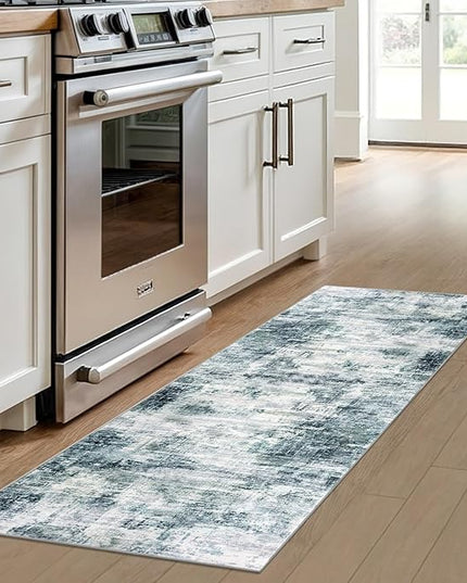 IOHOUZE Abstract Runner Rug 2x6 Ft Washable Runners for Hallways, Non Slip Kitchen Runner Printed Faux Wool Entryway Runner Indoor, Modern Abstract Floor Carpet for Hall Kitchen Bedroom, Sage Grey