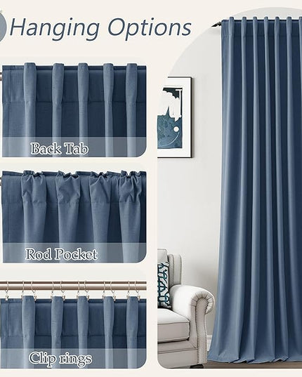 Guken Blackout Curtains 120 Inch Length 2 Panels Set for Living Room Bedroom Back Tab Thermal Insulated 100% Black Out Linen Drapes Room Darkening Window Curtains 120 Inches Long,Denim Blue
