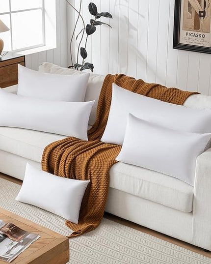 Basic home14x24 Decorative Throw Pillow Inserts-Down Feather Pillow Inserts-Oblong-Cotton Fabric-Set of 2-White.