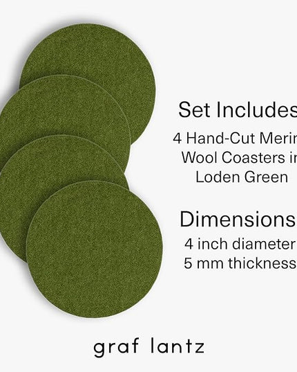 Graf Lantz - Bierfilzl Merino Wool Round Coasters Set of 4 - Loden Green (4" Circles) - Absorbs 30% of Weight - German Wool - Heat Resistant, Sustainable, & Reusable - Home Decor & Coffee Table Decor