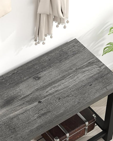 EXCEFUR Entryway Bench, Industrial Metal and Wood Storage Bench for Living Room, Indoor Shoe Rack Bench Seat, 43.3 Inch Grey