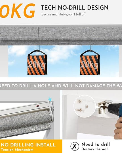 Persilux Smart Motorized Blinds with Remote, No Drill Automatic Roller Shades for Indoor Windows, Light Filtering Linen Fabric, Electric Blinds for Windows, Linen Grey C156-5, Custom Size