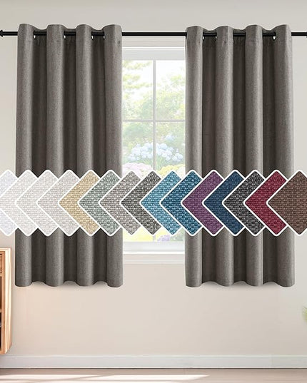 H.VERSAILTEX Linen Blackout Curtain 54 Inches Long for Bedroom/Living Room Thermal Insulated Grommet Linen Curtain Drapes Primitive Textured Burlap Effect Window Drapes 1 Panel - Heather Taupe Gray