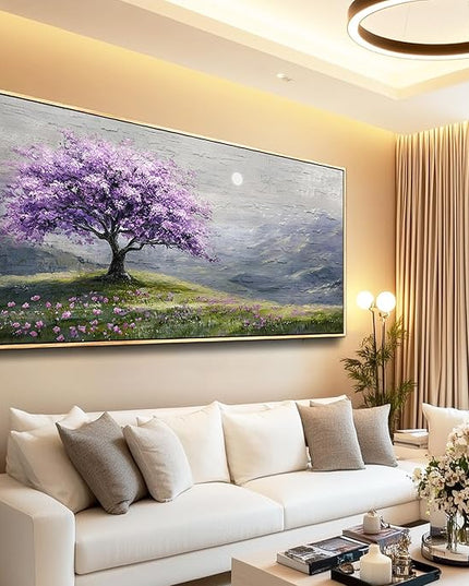FUHAIHUA Wood Framed Canvas Wall Art For Living Room Large Wall Decor For Office Bedroom Decorations Purple Tree Pictures Farmhouse Painting Artwork Room Wall Mural Aesthetic Home Decor 30x60 In