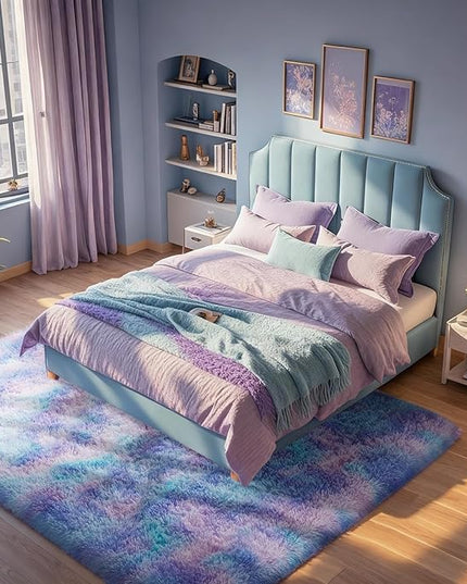 Ophanie Rainbow Purple Mermaid Rugs for Living Room 6x9, Kids Fluffy Shag Fuzzy Plush Soft Carpets, Floor Shaggy Area Rugs for Bedroom, Carpet for Kids Girls Dorm Nursery Home Decor Aesthetic