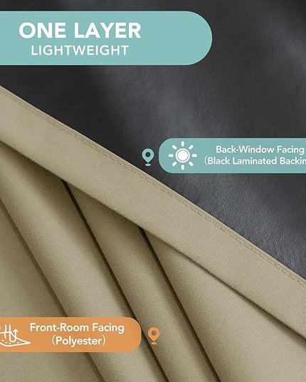 BONZER 100% Blackout Curtains Thermal Insulated - Light Blocking Window Drapes with Black Laminated Backing, Privacy Protection Single Layer for Bedroom/Living Room, 54 x 84 Inch, Taupe, 2 Panels