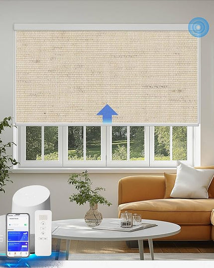 Motorized Blinds with Remote Cordless Automatic Motorized Shades Custom Blinds for Windows Smart Curtains Compatible with Alexa Google Home(Blackout Linen Soft Dunes,W42 x H72in)