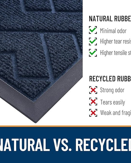 OLANLY Front Door Mat Indoor Outdoor Entrance, Waterproof All-Season, All-Weather Doormat, Sturdy Natural Rubber, Low Profile, Easy Clean Patio Porch Entryway Mat, Herringbone Brick (Blue, 59x35)