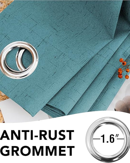 H.VERSAILTEX Primitive Linen Curtains 100% Blackout Curtain Drapes Burlap Fabric Curtains with White Thermal Insulated Liner, Grommet Top Drapes Living Room/Bedroom (2 Panels, 42 x 84 Inch, Teal)