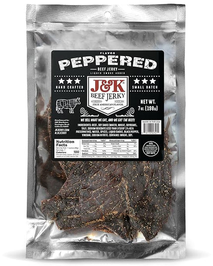 J&K Jerky Small Batch Handcrafted Beef Jerky (7oz, Peppered)