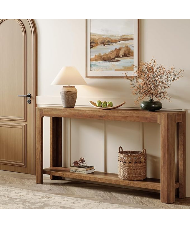 Tribesigns 63 Inch Entryway Console Table, 2-Tier Farmhouse Narrow Sofa Table Behind Couch, Accent Entrance Console Furniture for Entryway, Foyer, Hallway, Rustic Brown