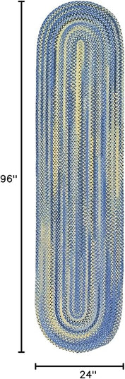 Capel American Heritage Blue Yellow 2' 0" X 8' 0" Runner Oval Braided Rug
