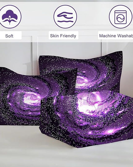 3D Galaxy Girls Comforter Set Full Size Boys Purple Universe Bedding Set Outer Space Starry Sky Bed Set for Boys Kids Microfiber Glitter Comforter Set Bed in A Bag Soft Outer Space Quilt Set