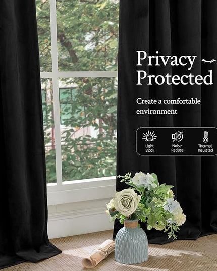LAMIT Velvet Blackout Curtains for Bedroom 102 Inch Length, Halloween Black Room Darkening Thermal Panels Privacy Protected Back Tab and Rod Pocket Drapes for Living Room, 2 Panels, 52 x 102 Inch