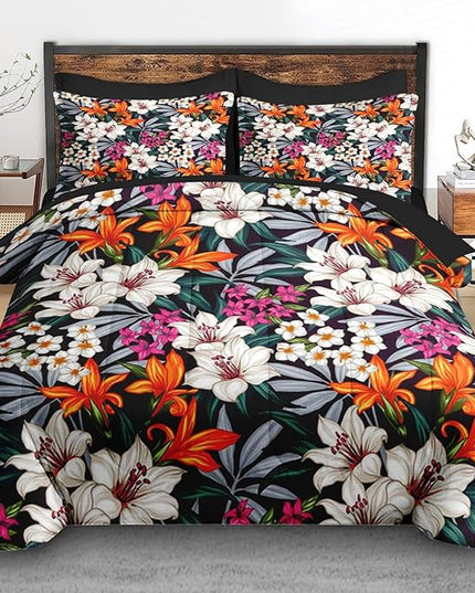 Comforter Set King Size, Tropical Leaves Flower 7 Pcs Bedding for Kids and Adults, Floral Hawaii Hibiscus Bed Sheet Sets with Fitted Sheet 2 Pillowcases & 2 Shams for Bedroom Bed Decor
