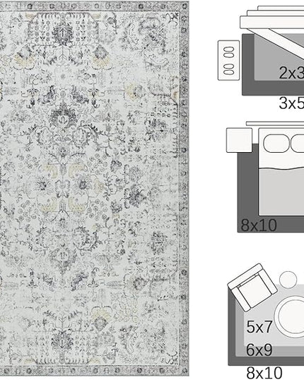 jinchan Kalen Area Rug 2x3 Washable Entryway Rug Soft Door Mat Vintage Indoor Entrance Thin Retro Distressed Carpet Grey Floral Country Boho Non Slip Doormat Bathroom Kitchen Bedroom